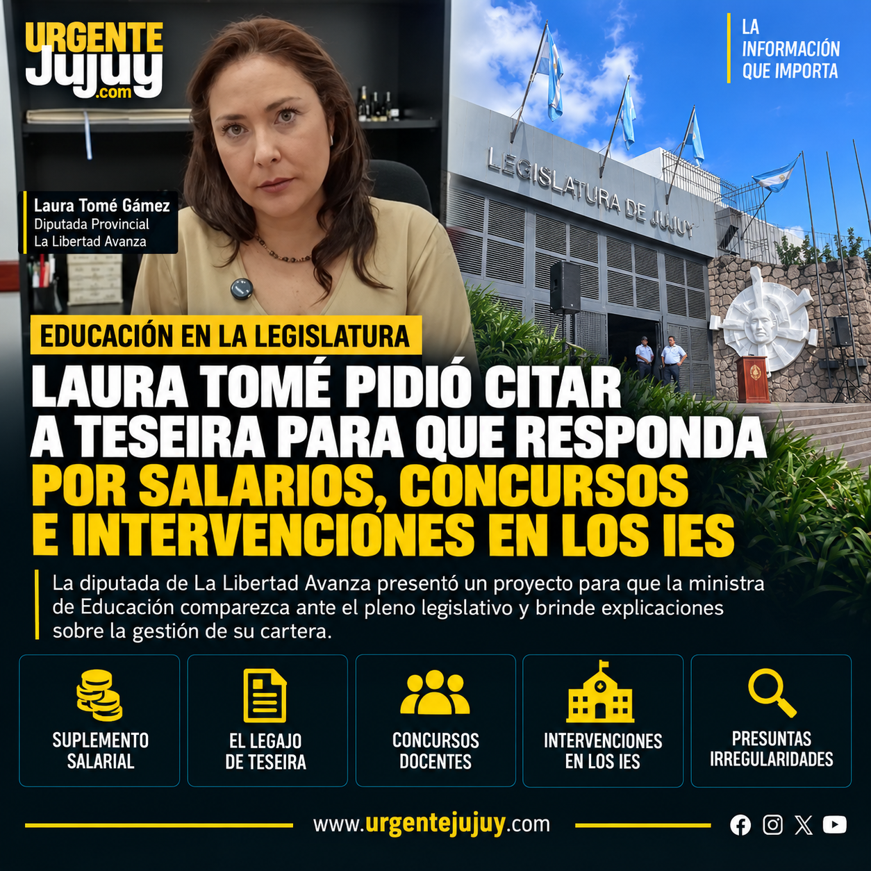 Laura Tomé pidió citar a Teseira a la Legislatura para que responda por salarios, concursos e intervenciones en los IES